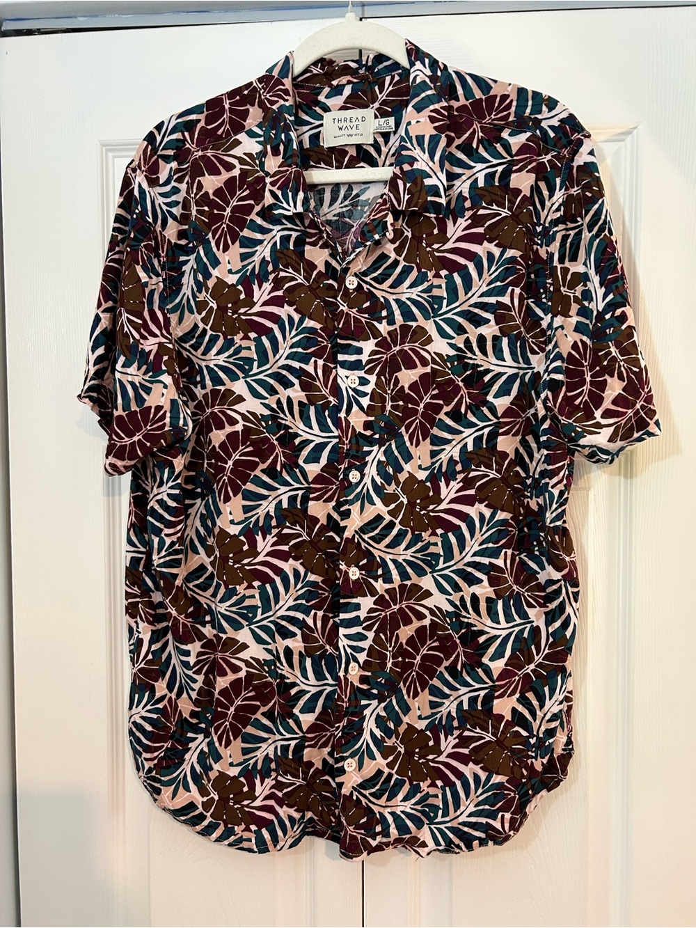 Thread Wave Tropical Button Up Shirt Mens Large Rayon Hawaiian Camp